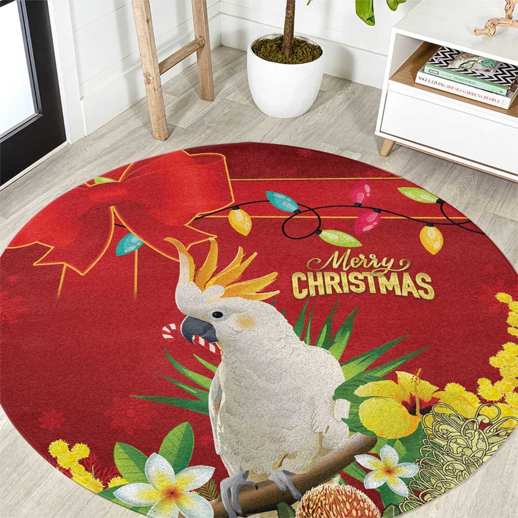 Australia Sulphur-crested Cockatoo Christmas Round Carpet Aussie Native Flowers Merry Xmas - Aussie Hoodie