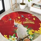 Australia Sulphur-crested Cockatoo Christmas Round Carpet Aussie Native Flowers Merry Xmas - Aussie Hoodie