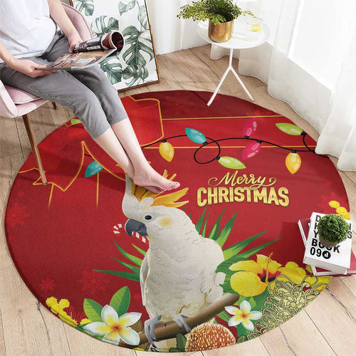 Australia Sulphur-crested Cockatoo Christmas Round Carpet Aussie Native Flowers Merry Xmas - Aussie Hoodie
