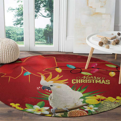 Australia Sulphur-crested Cockatoo Christmas Round Carpet Aussie Native Flowers Merry Xmas - Aussie Hoodie