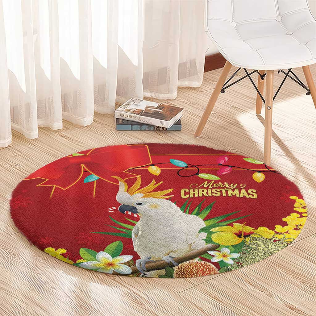 Australia Sulphur-crested Cockatoo Christmas Round Carpet Aussie Native Flowers Merry Xmas - Aussie Hoodie