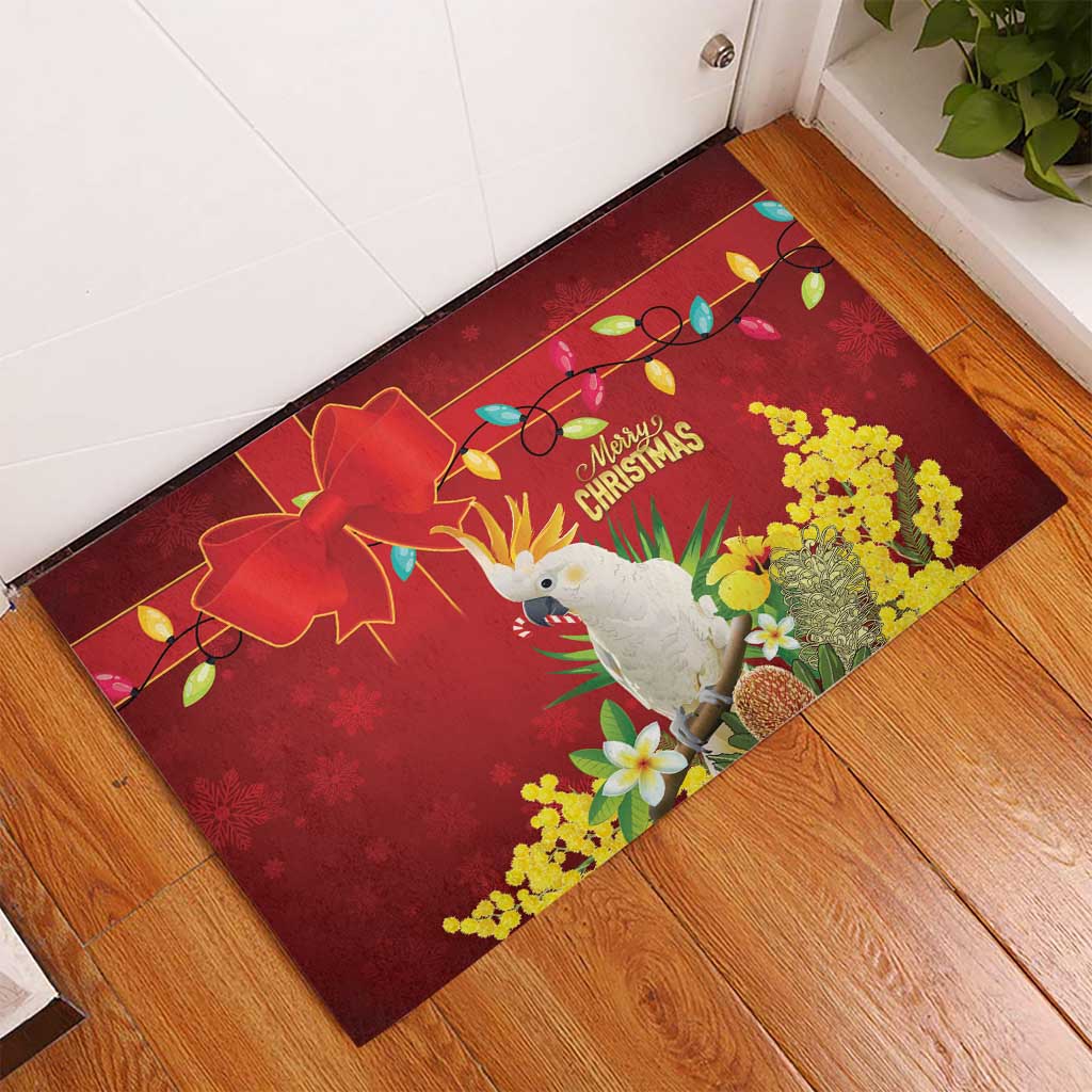 Australia Sulphur-crested Cockatoo Christmas Rubber Doormat Aussie Native Flowers Merry Xmas - Aussie Hoodie