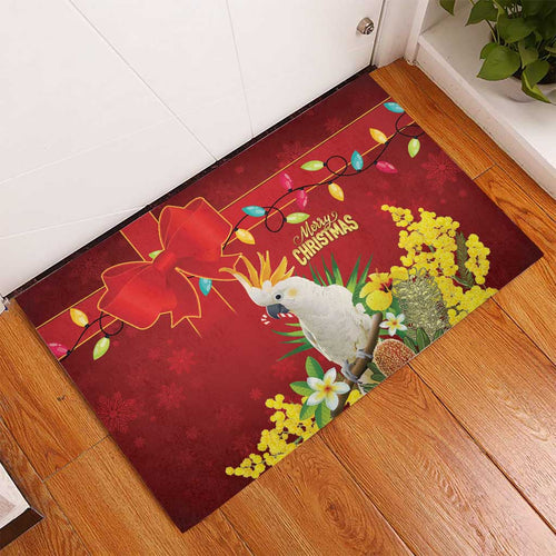 Australia Sulphur-crested Cockatoo Christmas Rubber Doormat Aussie Native Flowers Merry Xmas - Aussie Hoodie