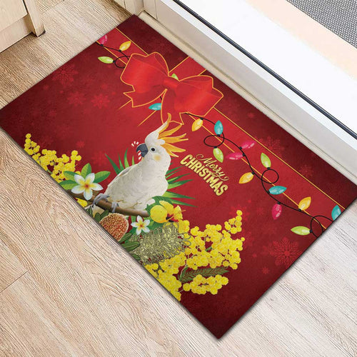 Australia Sulphur-crested Cockatoo Christmas Rubber Doormat Aussie Native Flowers Merry Xmas - Aussie Hoodie