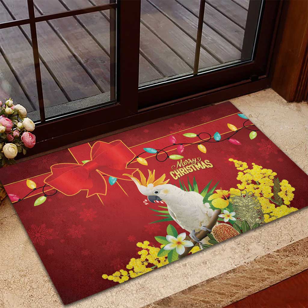 Australia Sulphur-crested Cockatoo Christmas Rubber Doormat Aussie Native Flowers Merry Xmas - Aussie Hoodie