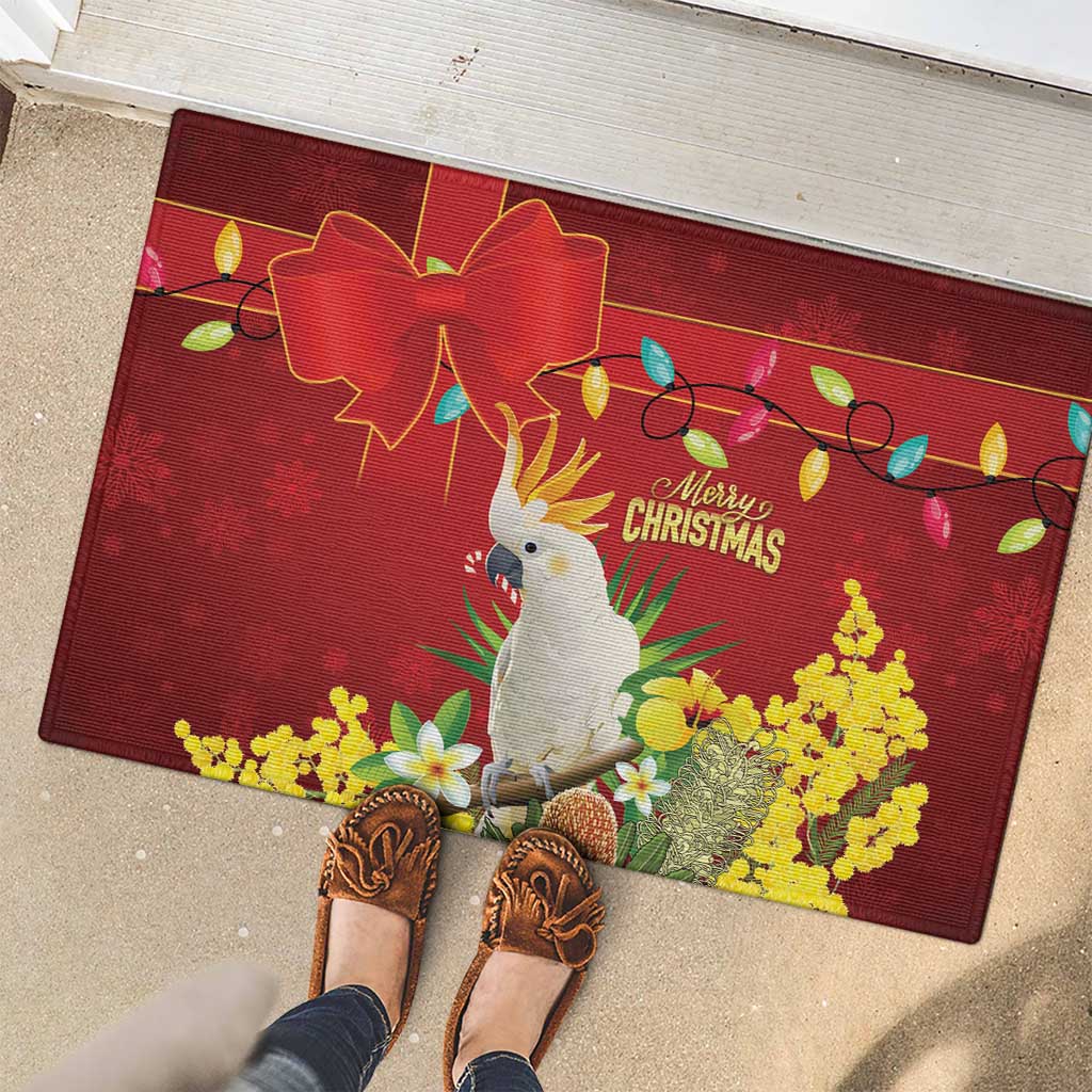 Australia Sulphur-crested Cockatoo Christmas Rubber Doormat Aussie Native Flowers Merry Xmas - Aussie Hoodie