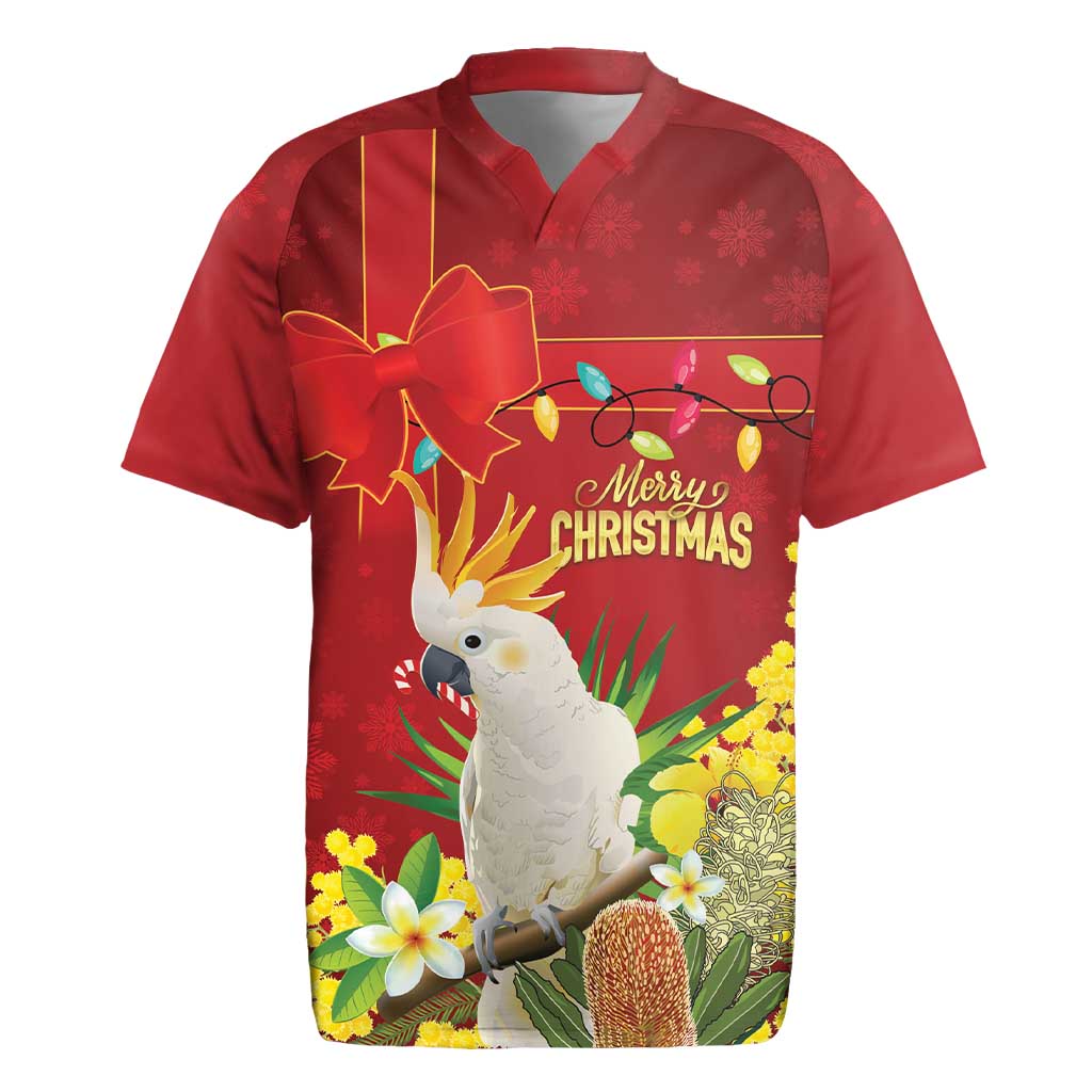 Personalised Australia Sulphur-crested Cockatoo Christmas Rugby Jersey Aussie Native Flowers Merry Xmas - Aussie Hoodie