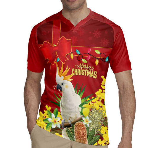 Personalised Australia Sulphur-crested Cockatoo Christmas Rugby Jersey Aussie Native Flowers Merry Xmas - Aussie Hoodie