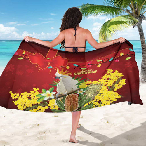 Australia Sulphur-crested Cockatoo Christmas Sarong Aussie Native Flowers Merry Xmas - Aussie Hoodie