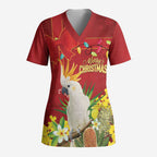 Personalised Australia Sulphur-crested Cockatoo Christmas Scrub Top Aussie Native Flowers Merry Xmas - Aussie Hoodie