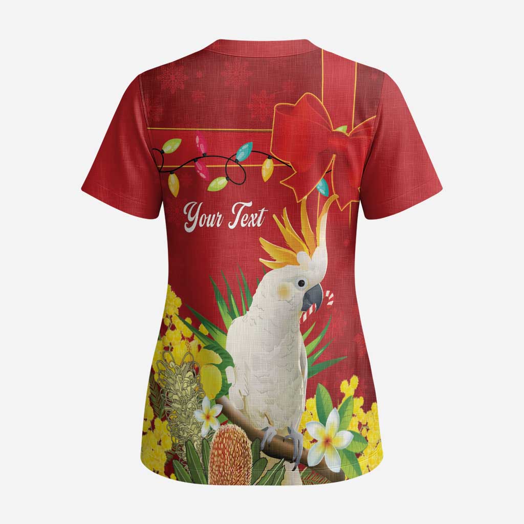 Personalised Australia Sulphur-crested Cockatoo Christmas Scrub Top Aussie Native Flowers Merry Xmas - Aussie Hoodie