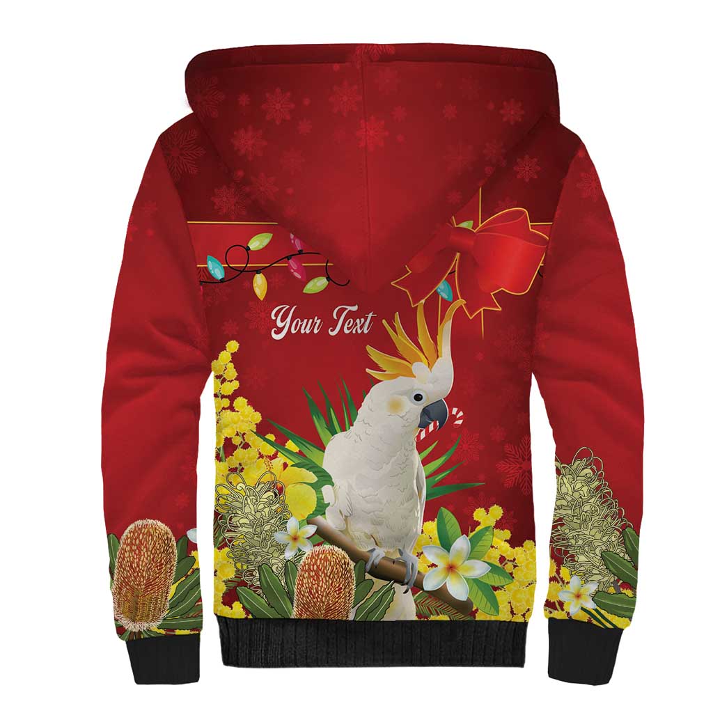 Personalised Australia Sulphur-crested Cockatoo Christmas Sherpa Hoodie Aussie Native Flowers Merry Xmas - Aussie Hoodie