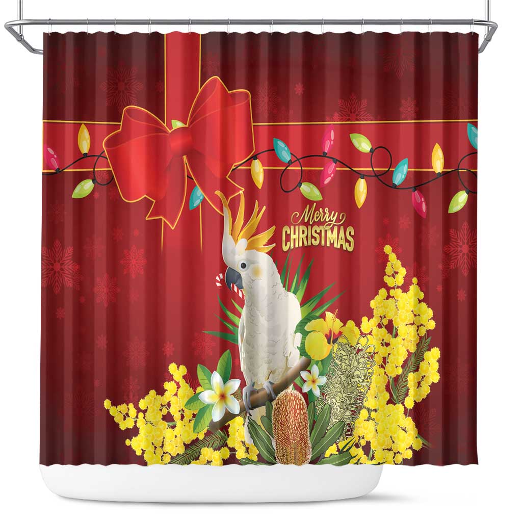 Australia Sulphur-crested Cockatoo Christmas Shower Curtain Aussie Native Flowers Merry Xmas - Aussie Hoodie