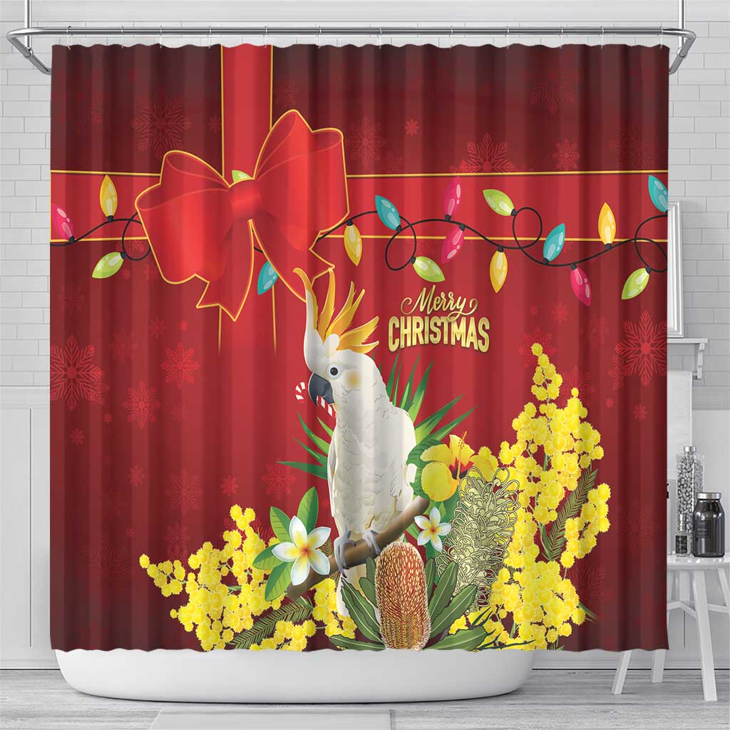 Australia Sulphur-crested Cockatoo Christmas Shower Curtain Aussie Native Flowers Merry Xmas - Aussie Hoodie