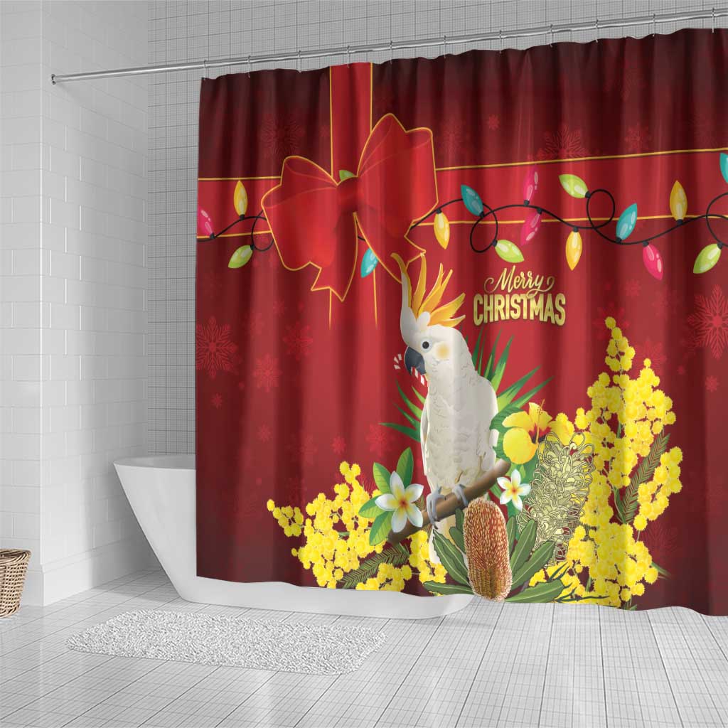 Australia Sulphur-crested Cockatoo Christmas Shower Curtain Aussie Native Flowers Merry Xmas - Aussie Hoodie