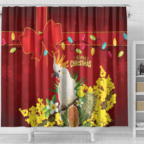 Australia Sulphur-crested Cockatoo Christmas Shower Curtain Aussie Native Flowers Merry Xmas - Aussie Hoodie