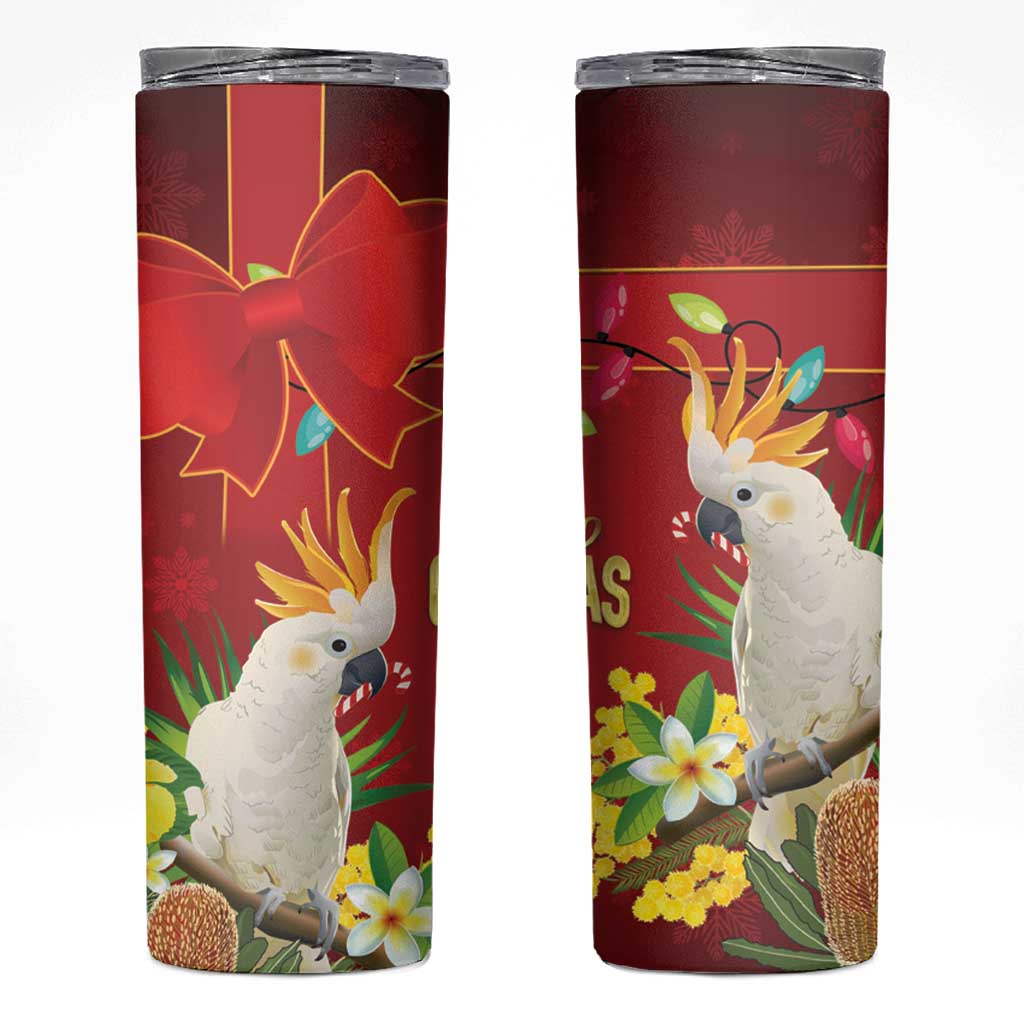 Australia Sulphur-crested Cockatoo Christmas Skinny Tumbler Aussie Native Flowers Merry Xmas - Aussie Hoodie