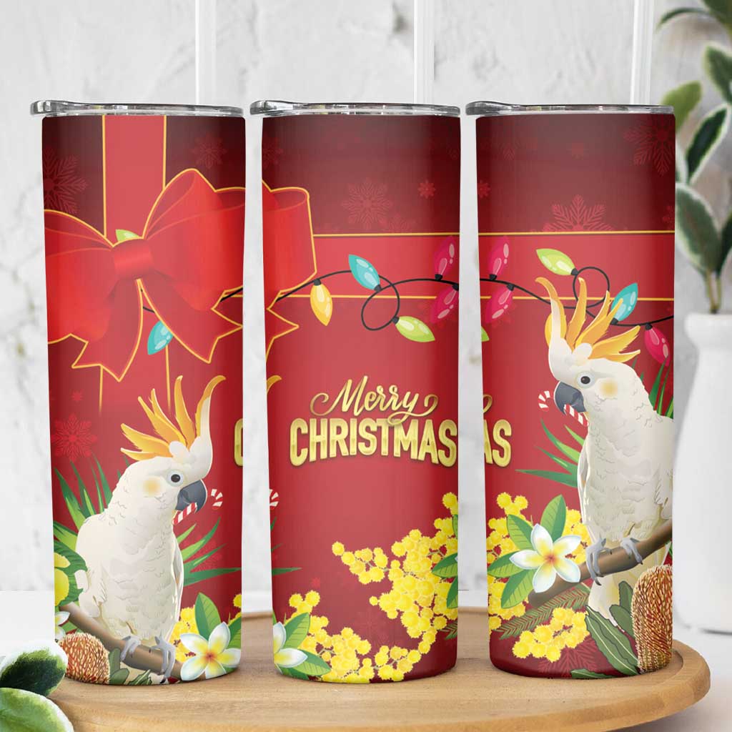 Australia Sulphur-crested Cockatoo Christmas Skinny Tumbler Aussie Native Flowers Merry Xmas - Aussie Hoodie