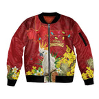 Personalised Australia Sulphur-crested Cockatoo Christmas Sleeve Zip Bomber Jacket Aussie Native Flowers Merry Xmas - Aussie Hoodie