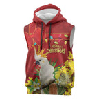 Personalised Australia Sulphur-crested Cockatoo Christmas Sleeveless Hoodie Aussie Native Flowers Merry Xmas - Aussie Hoodie