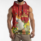 Personalised Australia Sulphur-crested Cockatoo Christmas Sleeveless Hoodie Aussie Native Flowers Merry Xmas - Aussie Hoodie