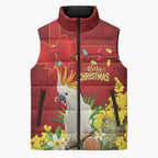 Personalised Australia Sulphur-crested Cockatoo Christmas Sleeveless Puffer Jacket Aussie Native Flowers Merry Xmas - Aussie Hoodie