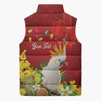 Personalised Australia Sulphur-crested Cockatoo Christmas Sleeveless Puffer Jacket Aussie Native Flowers Merry Xmas - Aussie Hoodie