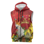 Personalised Australia Sulphur-crested Cockatoo Christmas Sleeveless Zip Hoodie Aussie Native Flowers Merry Xmas LT14
