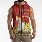 Personalised Australia Sulphur-crested Cockatoo Christmas Sleeveless Zip Hoodie Aussie Native Flowers Merry Xmas LT14