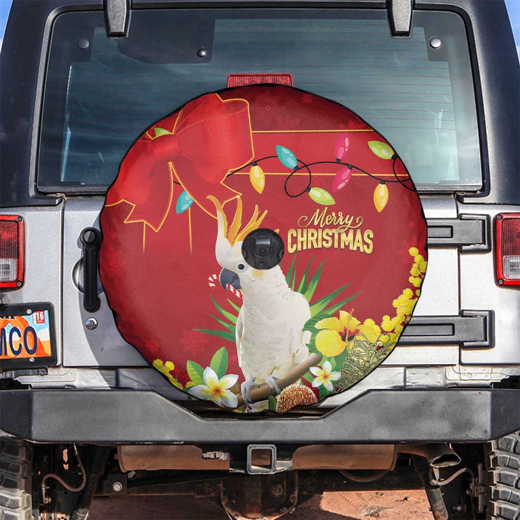 Australia Sulphur-crested Cockatoo Christmas Spare Tire Cover Aussie Native Flowers Merry Xmas - Aussie Hoodie
