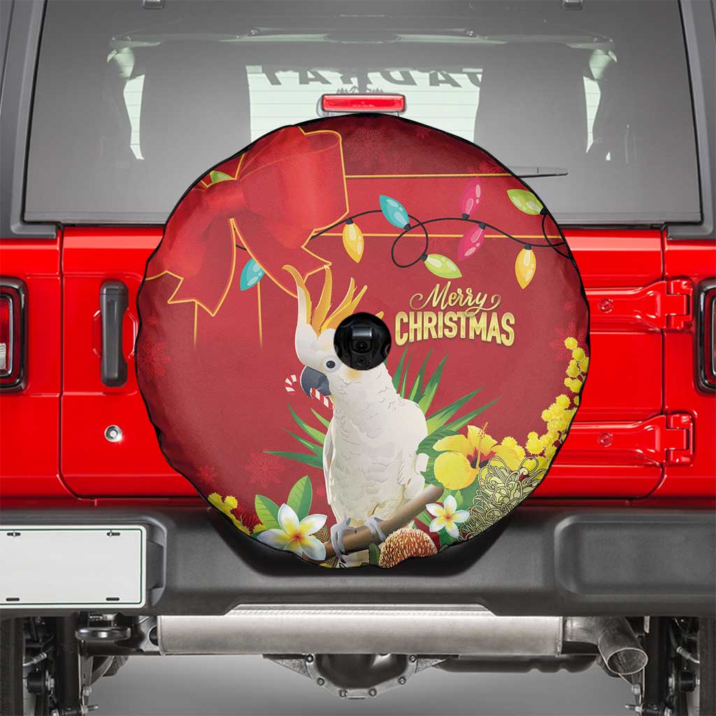 Australia Sulphur-crested Cockatoo Christmas Spare Tire Cover Aussie Native Flowers Merry Xmas - Aussie Hoodie