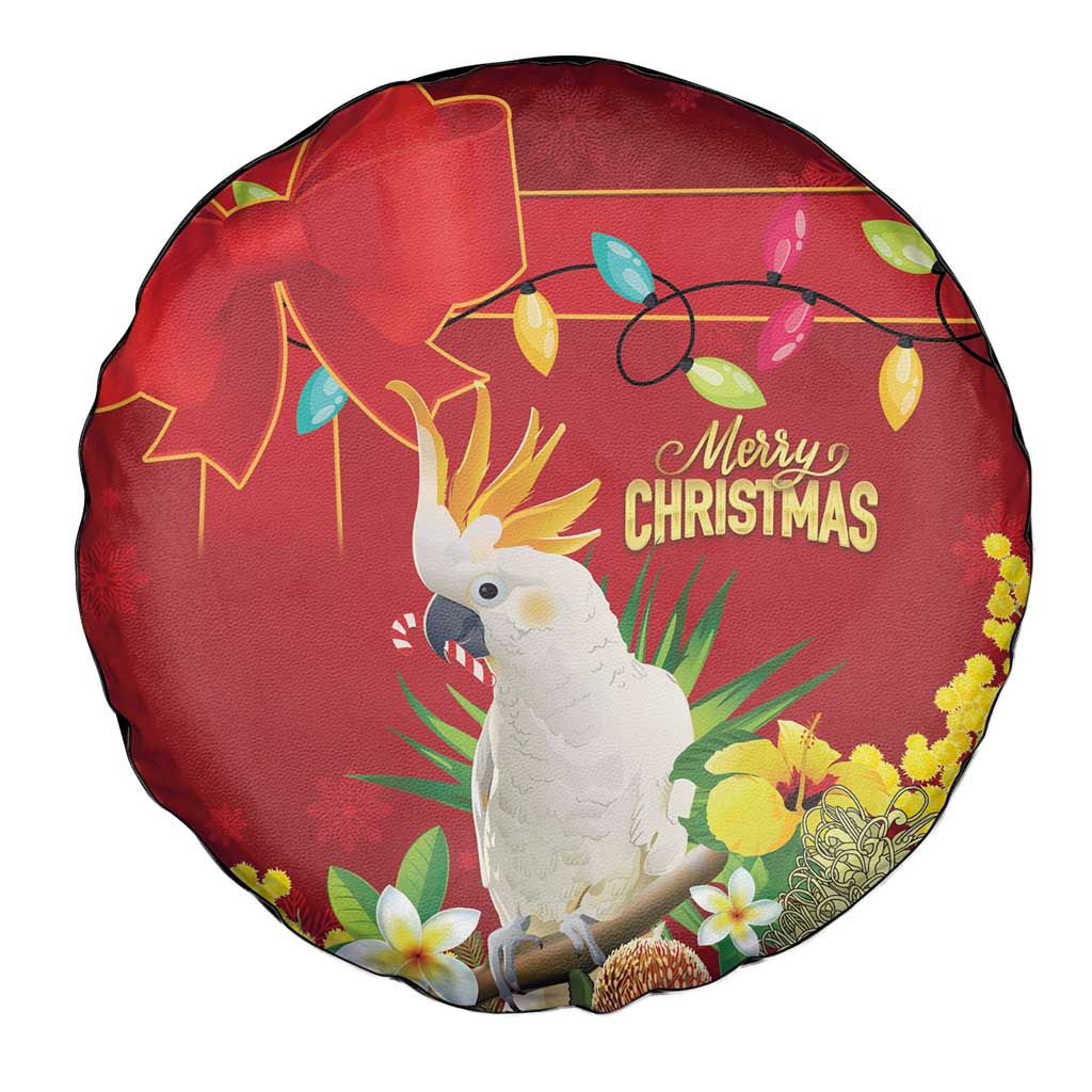 Australia Sulphur-crested Cockatoo Christmas Spare Tire Cover Aussie Native Flowers Merry Xmas - Aussie Hoodie