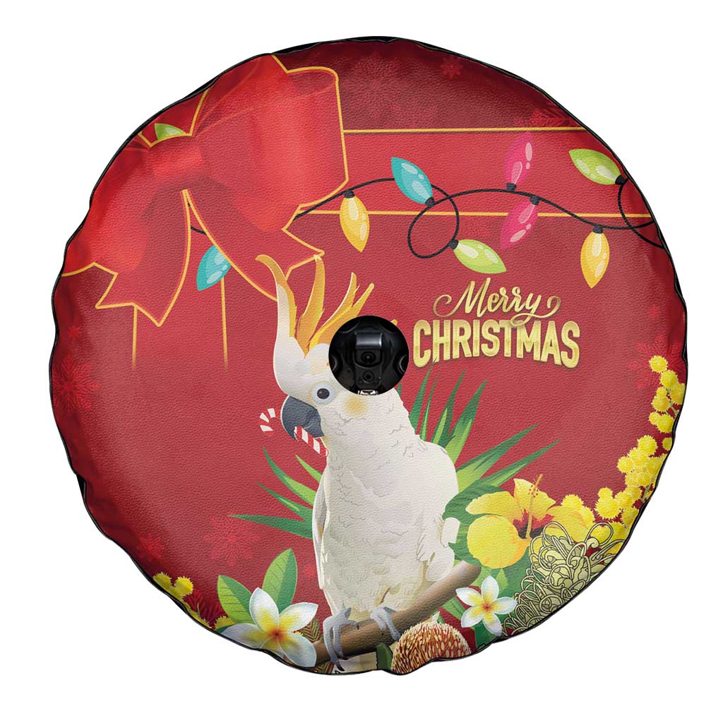 Australia Sulphur-crested Cockatoo Christmas Spare Tire Cover Aussie Native Flowers Merry Xmas - Aussie Hoodie