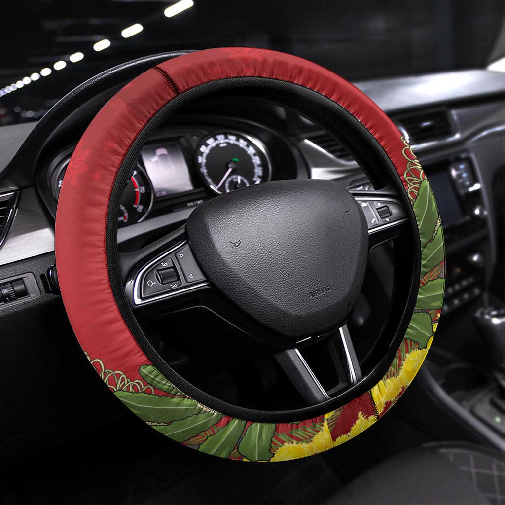 Australia Sulphur-crested Cockatoo Christmas Steering Wheel Cover Aussie Native Flowers Merry Xmas - Aussie Hoodie