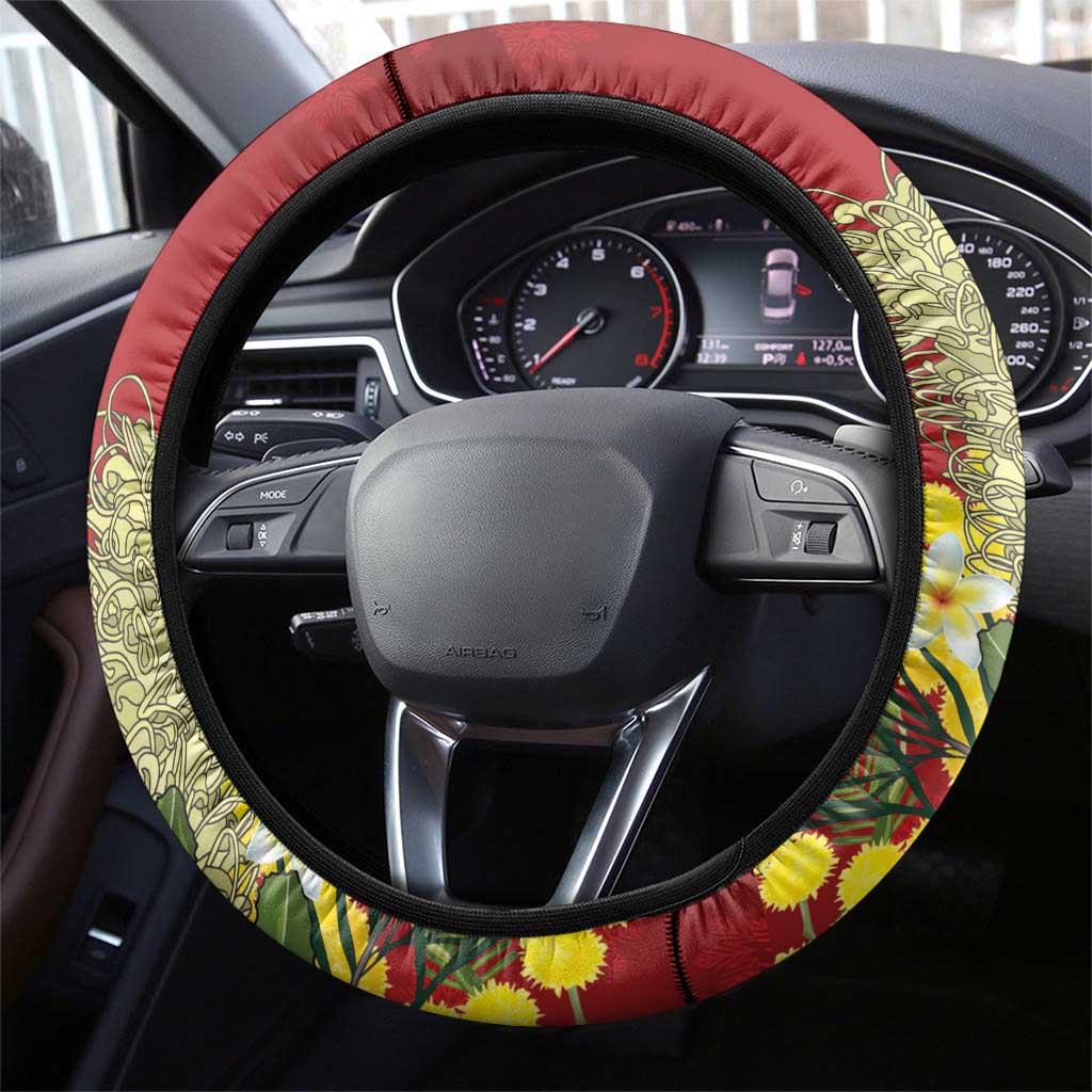Australia Sulphur-crested Cockatoo Christmas Steering Wheel Cover Aussie Native Flowers Merry Xmas - Aussie Hoodie