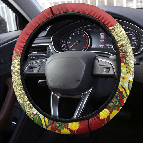 Australia Sulphur-crested Cockatoo Christmas Steering Wheel Cover Aussie Native Flowers Merry Xmas - Aussie Hoodie