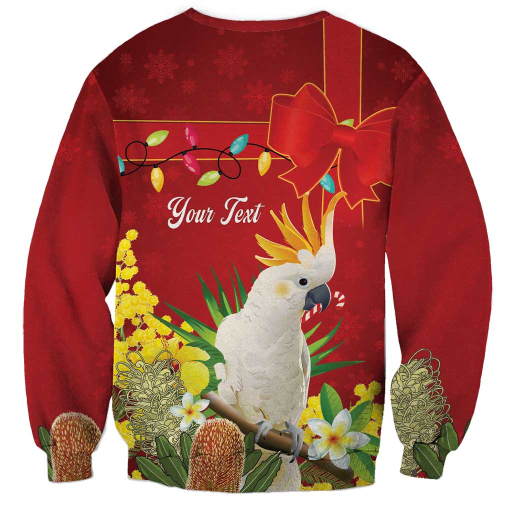 Personalised Australia Sulphur-crested Cockatoo Christmas Sweatshirt Aussie Native Flowers Merry Xmas - Aussie Hoodie