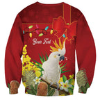 Personalised Australia Sulphur-crested Cockatoo Christmas Sweatshirt Aussie Native Flowers Merry Xmas - Aussie Hoodie