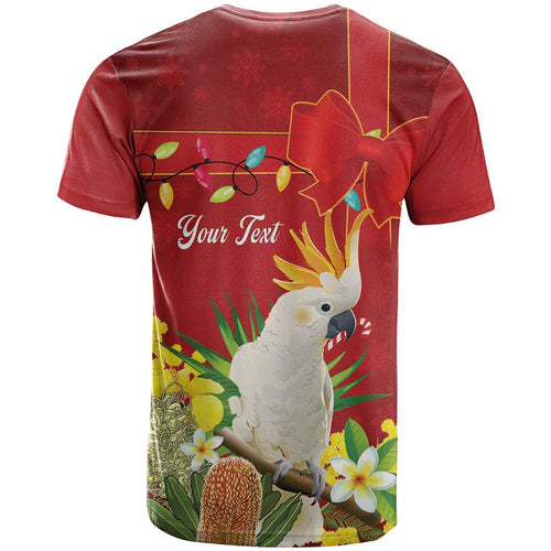 Personalised Australia Sulphur-crested Cockatoo Christmas T Shirt Aussie Native Flowers Merry Xmas - Aussie Hoodie