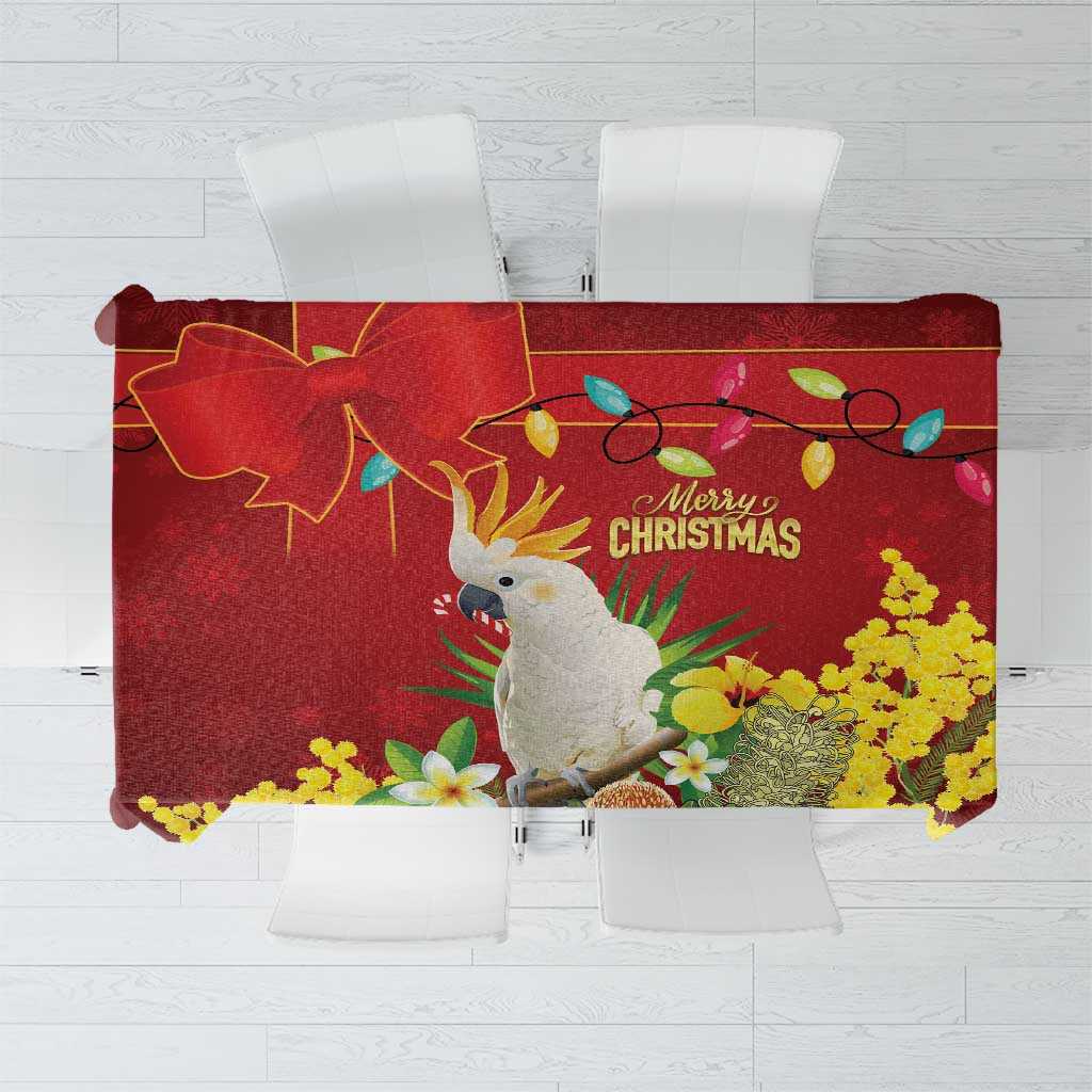 Australia Sulphur-crested Cockatoo Christmas Tablecloth Aussie Native Flowers Merry Xmas - Aussie Hoodie