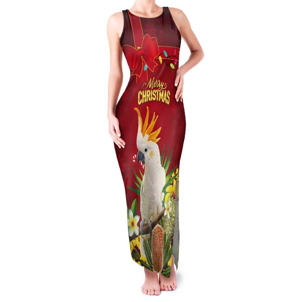 Personalised Australia Sulphur-crested Cockatoo Christmas Tank Maxi Dress Aussie Native Flowers Merry Xmas - Aussie Hoodie