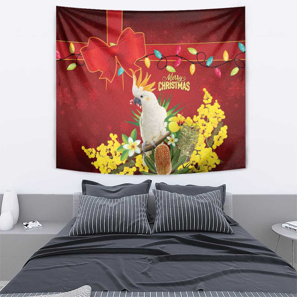 Australia Sulphur-crested Cockatoo Christmas Tapestry Aussie Native Flowers Merry Xmas - Aussie Hoodie