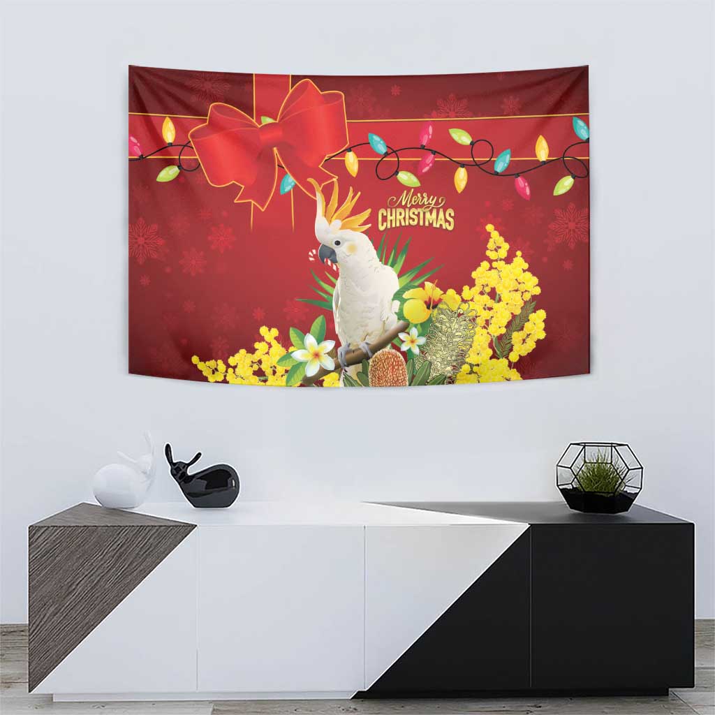 Australia Sulphur-crested Cockatoo Christmas Tapestry Aussie Native Flowers Merry Xmas - Aussie Hoodie