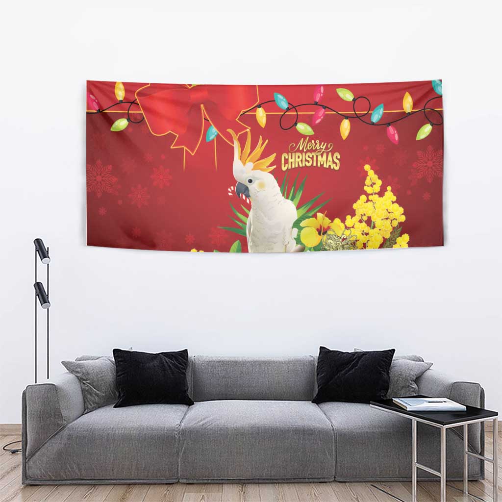 Australia Sulphur-crested Cockatoo Christmas Tapestry Aussie Native Flowers Merry Xmas - Aussie Hoodie