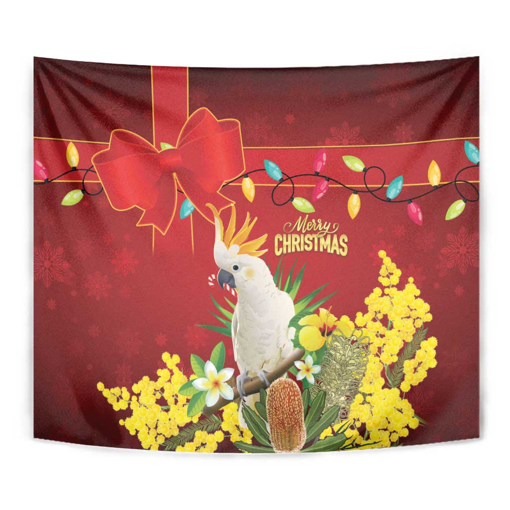 Australia Sulphur-crested Cockatoo Christmas Tapestry Aussie Native Flowers Merry Xmas - Aussie Hoodie