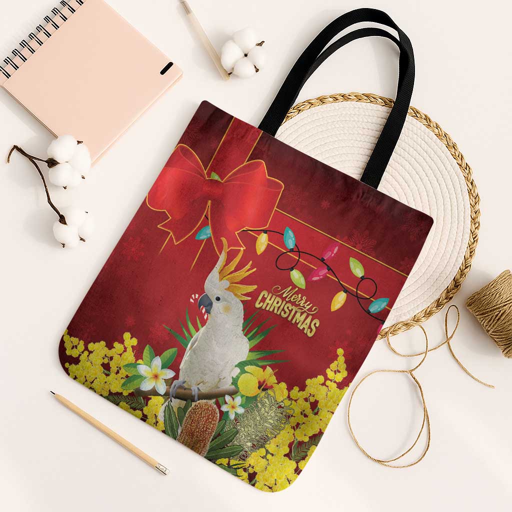 Australia Sulphur-crested Cockatoo Christmas Tote Bag Aussie Native Flowers Merry Xmas - Aussie Hoodie