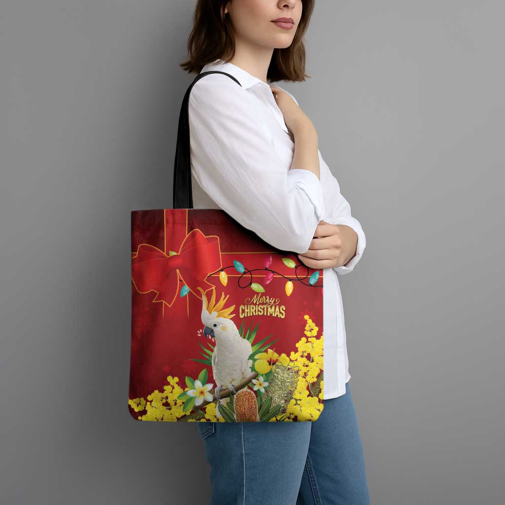 Australia Sulphur-crested Cockatoo Christmas Tote Bag Aussie Native Flowers Merry Xmas - Aussie Hoodie
