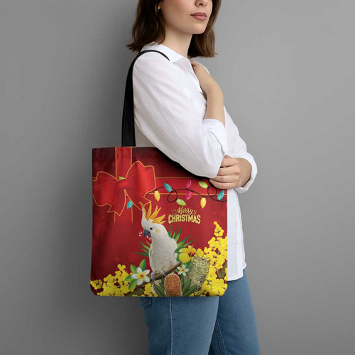 Australia Sulphur-crested Cockatoo Christmas Tote Bag Aussie Native Flowers Merry Xmas - Aussie Hoodie