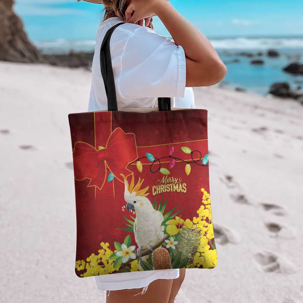 Australia Sulphur-crested Cockatoo Christmas Tote Bag Aussie Native Flowers Merry Xmas - Aussie Hoodie