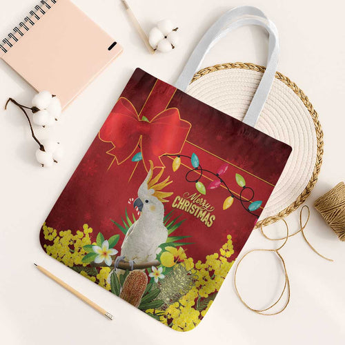 Australia Sulphur-crested Cockatoo Christmas Tote Bag Aussie Native Flowers Merry Xmas - Aussie Hoodie
